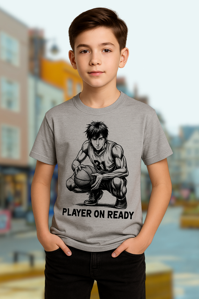 Zingle Berry Player On Ready Grey Melange T-Shirt For Boys