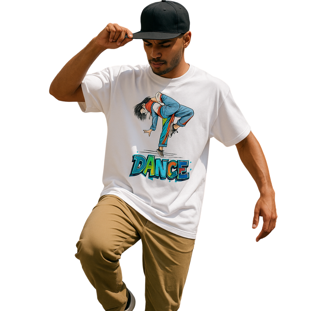 Zingleberry Oversized White Tee – Dance Graphic for Men & Women