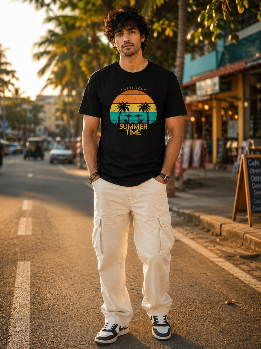 Zingleberry Premium Comfortable Cotton Summer Black T-Shirt For Men