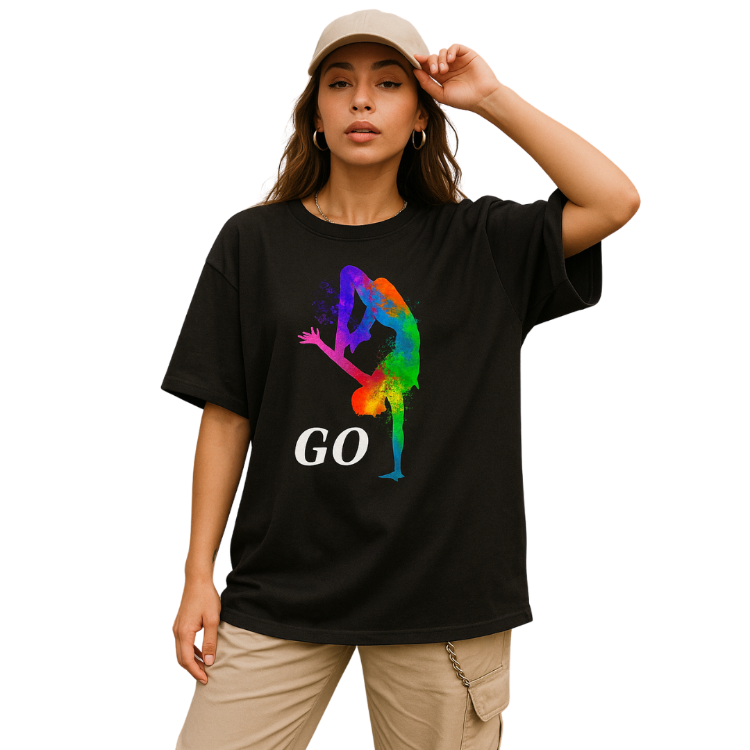 Zingleberry Go-Dance Oversized Black Tee – Graphic Print for Men & Women