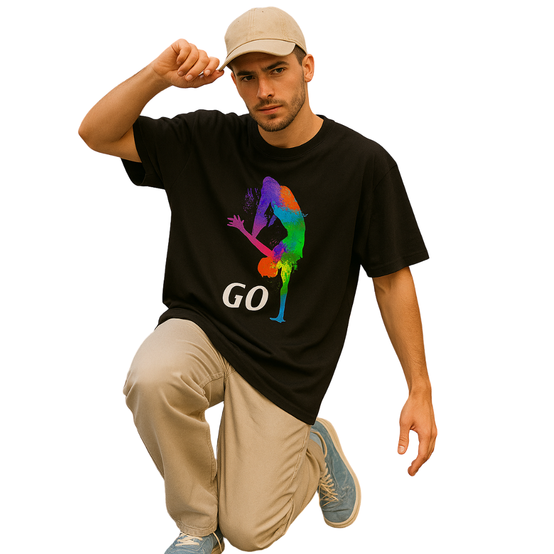 Zingleberry Go-Dance Oversized Black Tee – Graphic Print for Men & Women