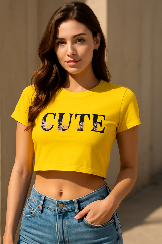Zingleberry Exclusive Cute Printed Yellow Crop Top for women