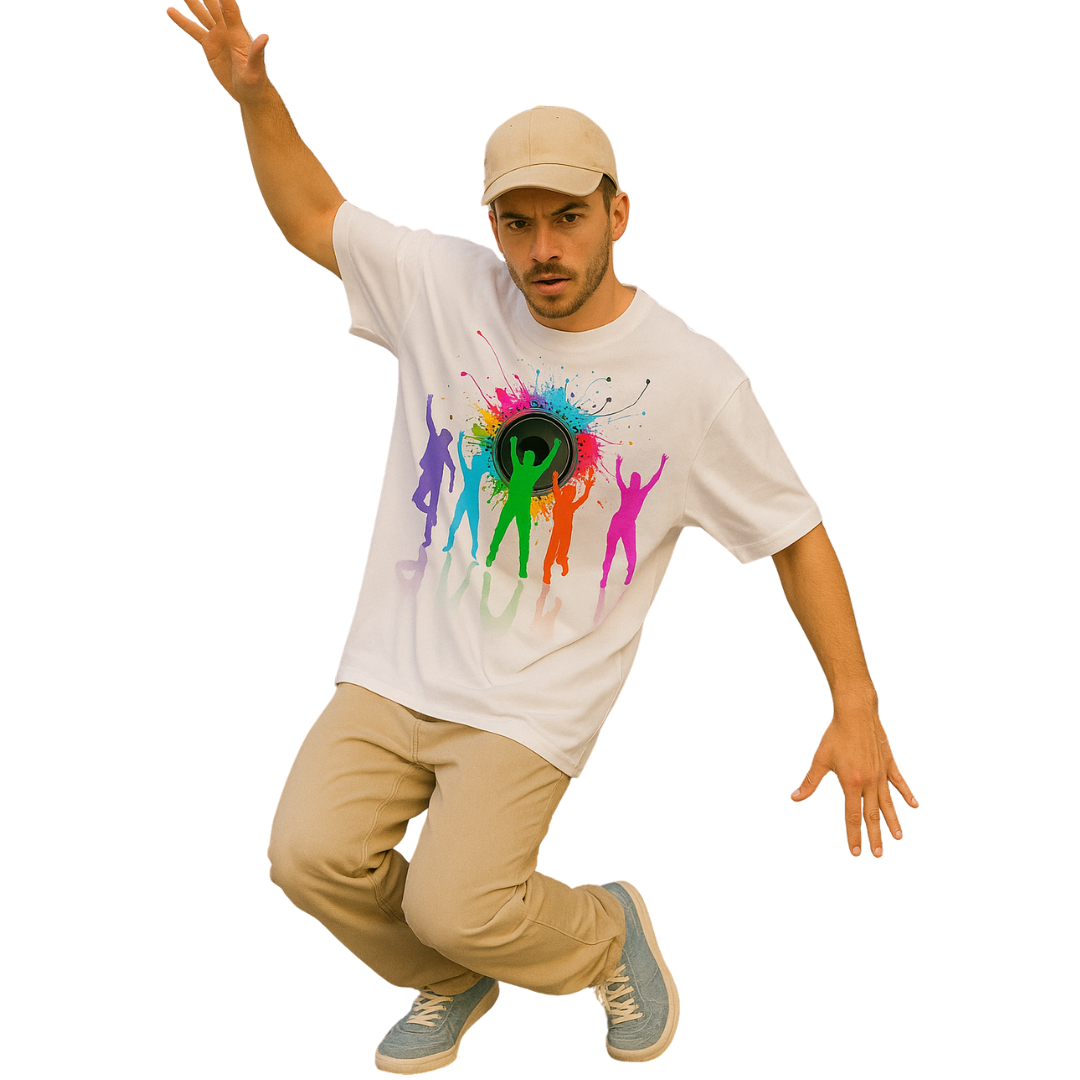Zingleberry Dancing Oversized White Tee – Graphic Print for Men & Women