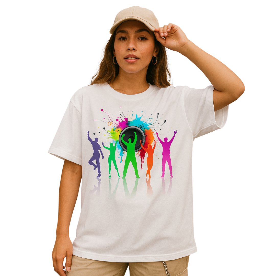 Zingleberry Dancing Oversized White Tee – Graphic Print for Men & Women