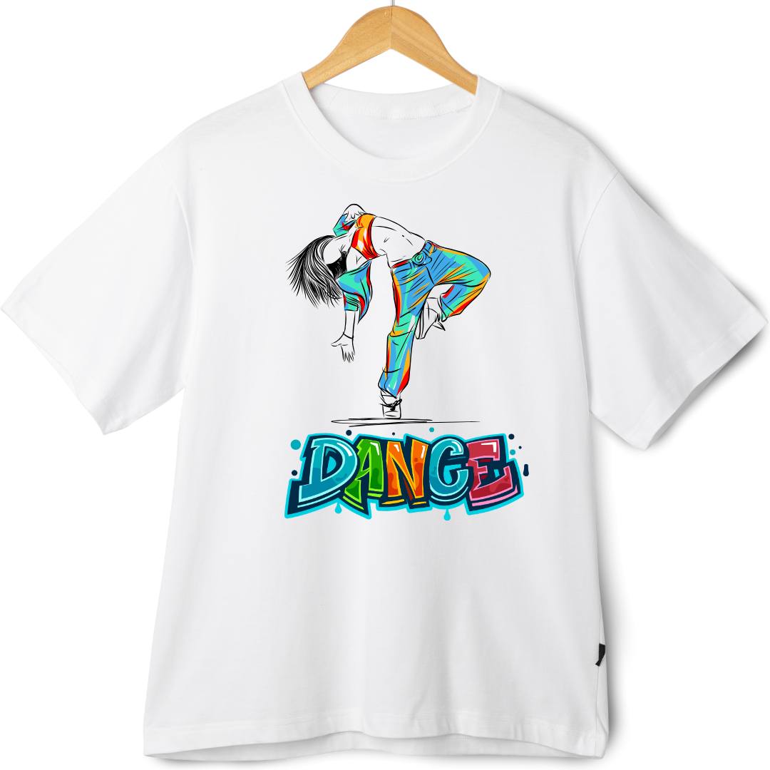 Zingleberry Oversized White Tee – Dance Graphic for Men & Women