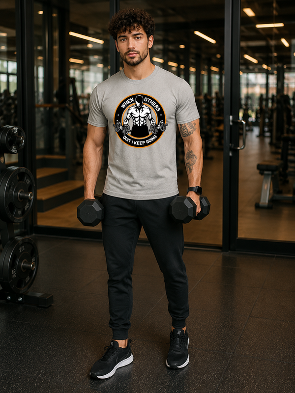Zingleberry Men’s Gym Workout T-Shirt – “When Others Quit I Keep Going” Muscle Fit Crew Neck Tee