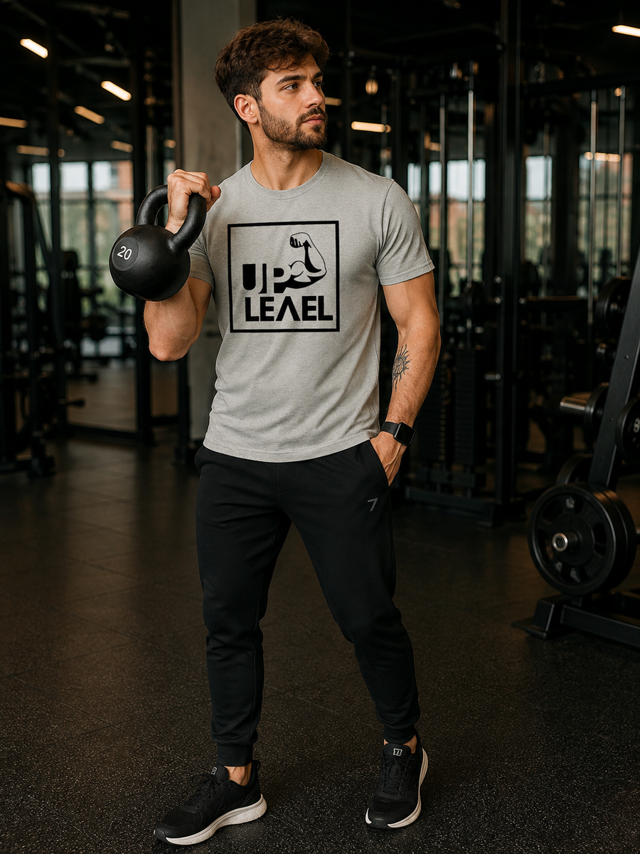 Zingleberry Premium Men’s Gym T-Shirt – “Up Level” Fitness Graphic Tee
