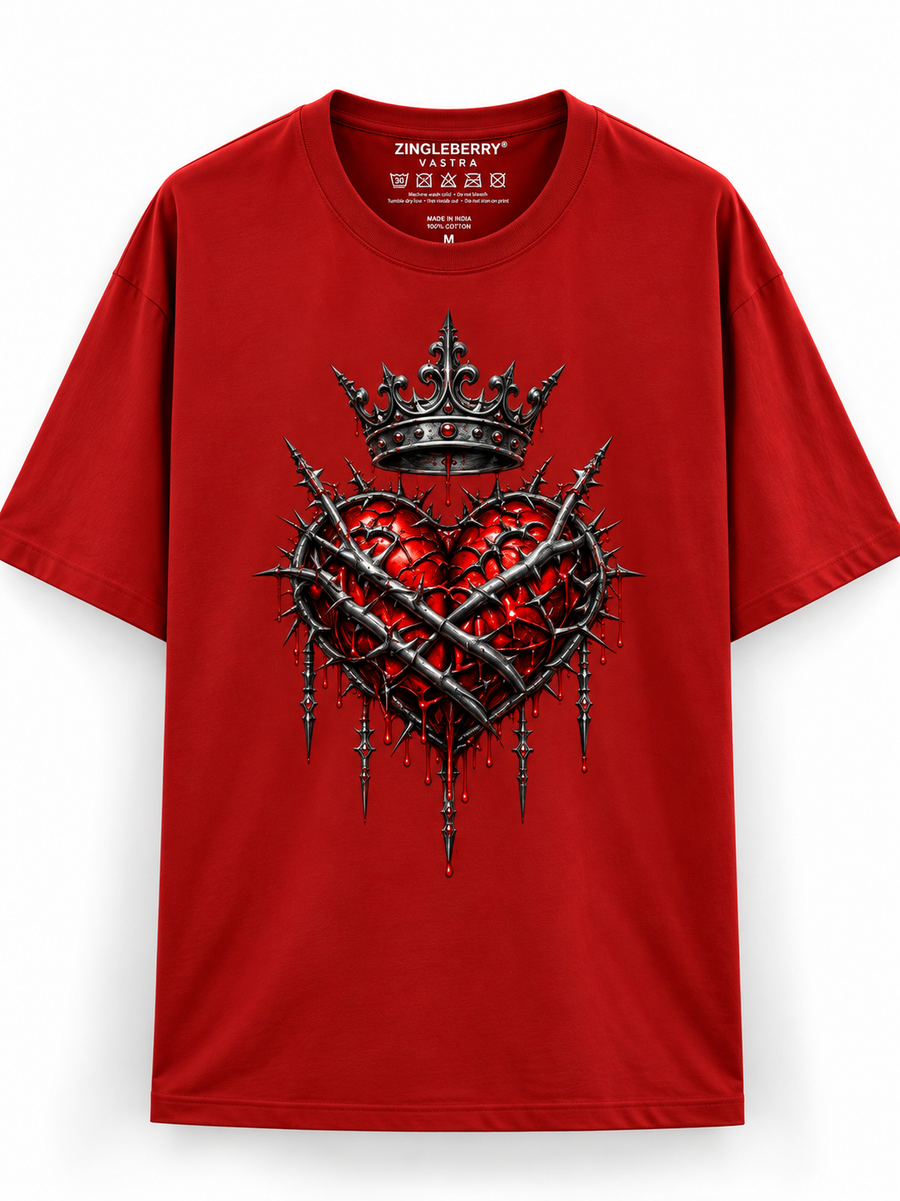Zingleberry Crowned Heart Premium Unisex Oversized Gothic T-Shirt for Men and Women