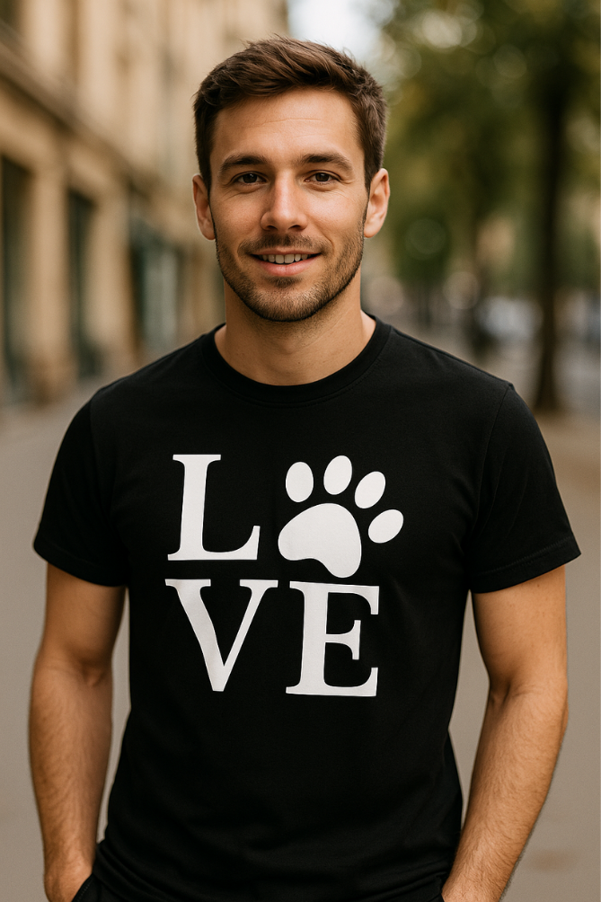 Paw Print LOVE T-Shirt – Cute Pet Lover Graphic T-shirts in Black