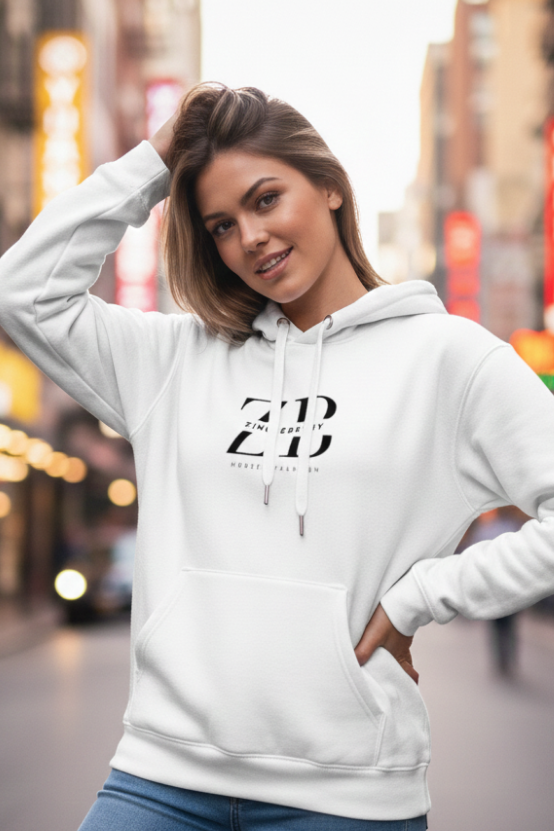 Zingleberry ZB Premium Unisex Hoodie | 400 GSM Cotton | Oversized Fit | White Hooded Sweatshirt