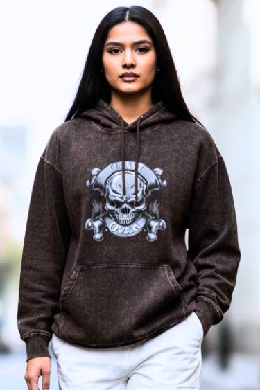 Zingleberry “Skull Power” Acid Wash Hoodie – Oversized Fit for Men & Women
