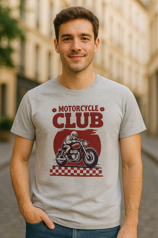Motor Club Bikers Premium Cotton Grey Melange T-shirt For Men