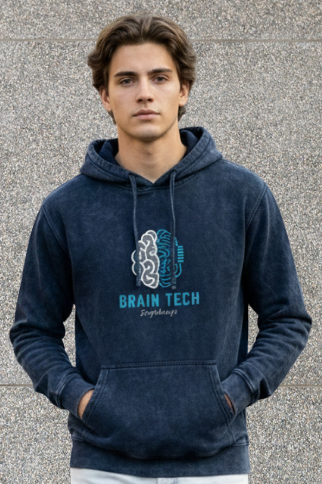 Zingleberry Brain Tech Graphic Acid Wash unisex Hoodie for Men & Women