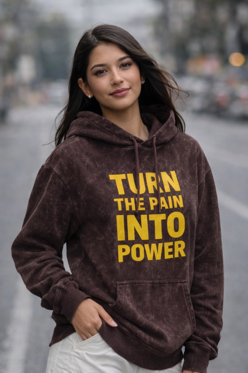 Zingleberry Turn the Pain Into Power Acid Wash Unisex Hoodie | Oversized Fit