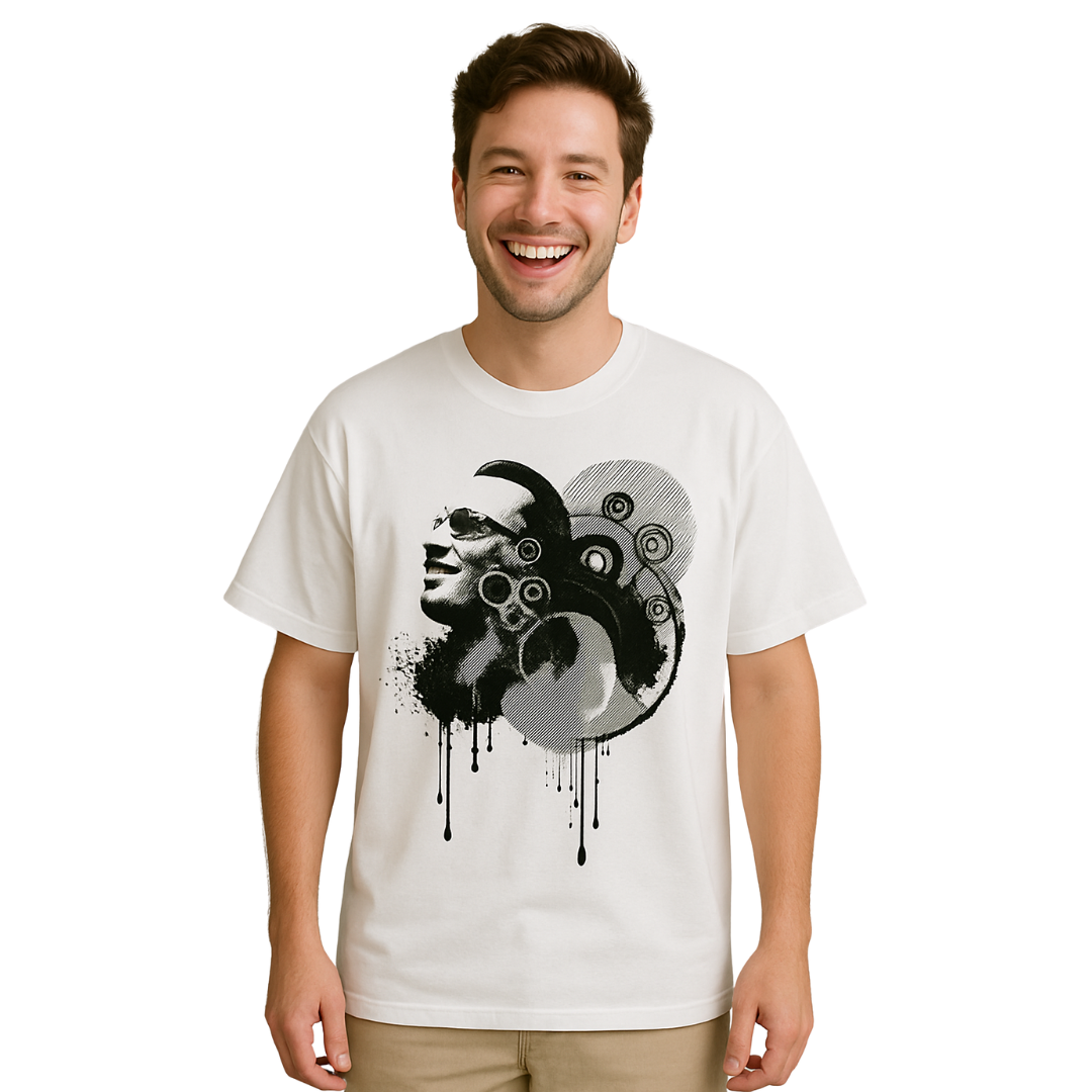 Zingleberry DJ Abstract Face Art T-Shirt – Oversized Comfort Meets Bold Street Style
