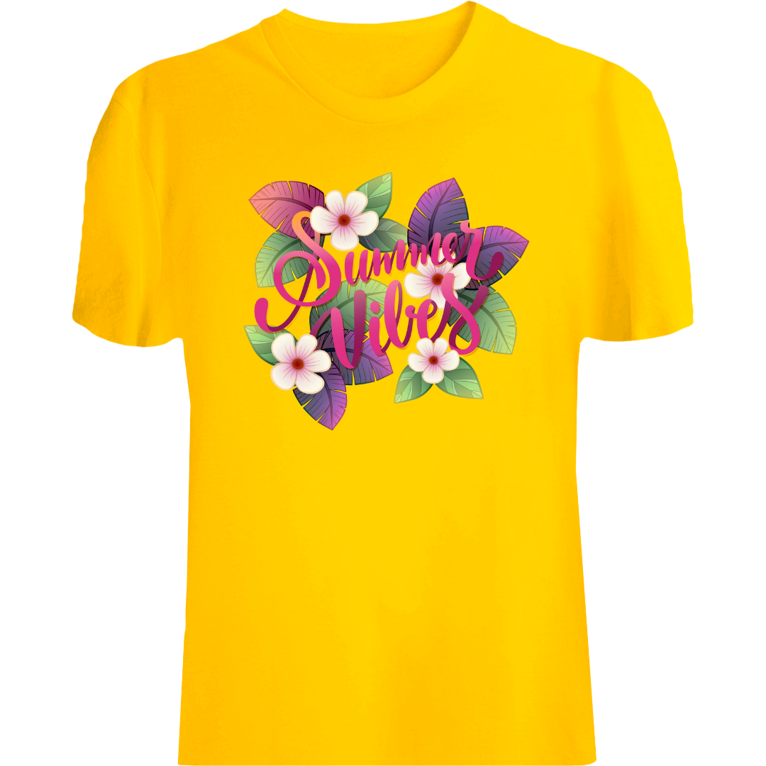 Zingle Berry Summer & Flowers Printed Golden Yellow Tee For Women