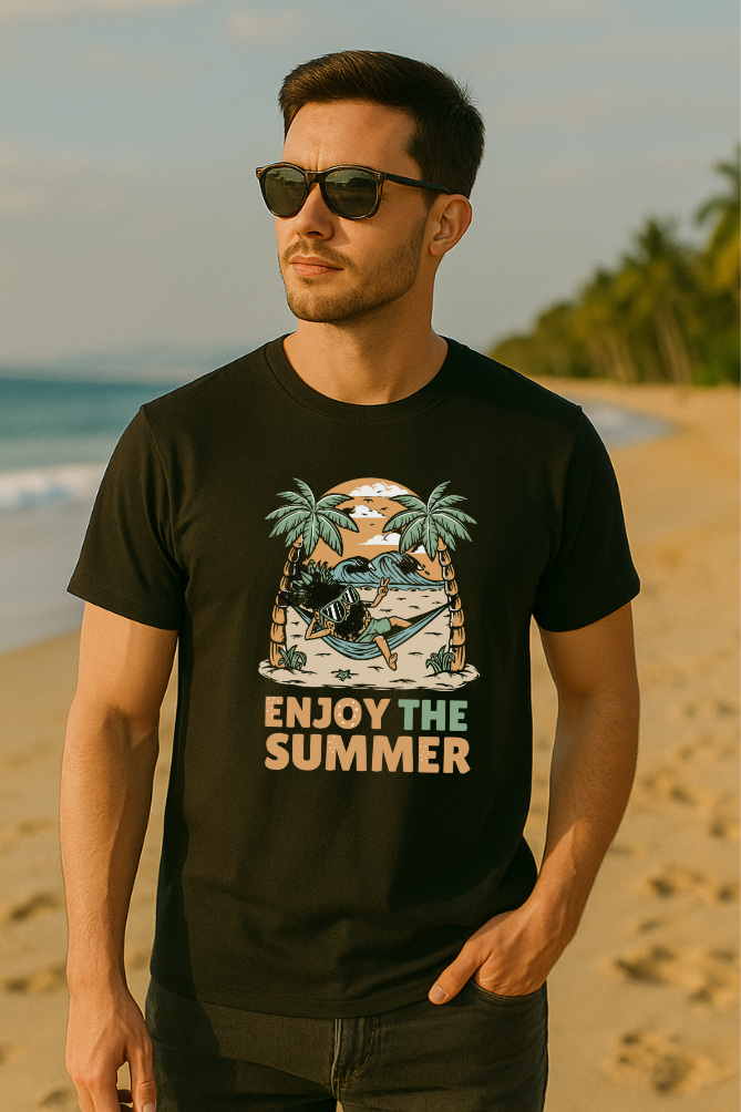 Zingle Berry Exclusive Enjoy The Summer Black T-Shirt For Men