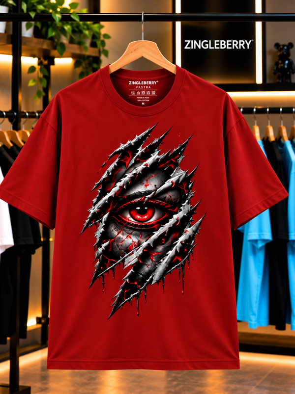 Zingleberry Crimson Gaze Premium Unisex Oversized Gothic T-Shirt for Men and Women
