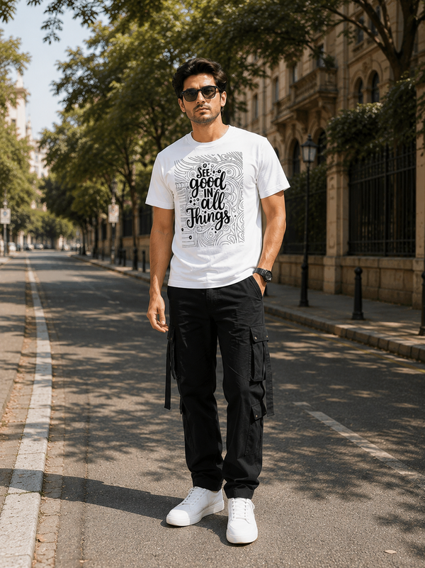 Zingleberry Premium Positive Vibes "See Good in All Things" Graphic White T-Shirt