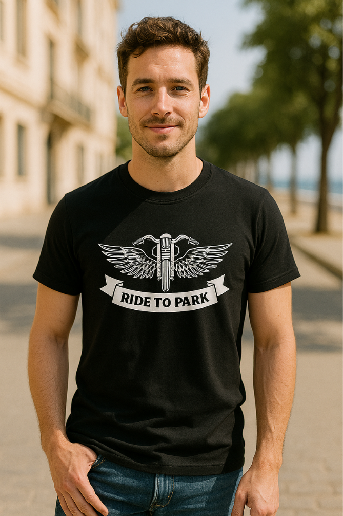 Ride to Park Black Biker Premium Cotton Motorcycle Graphic T-Shirt For Men