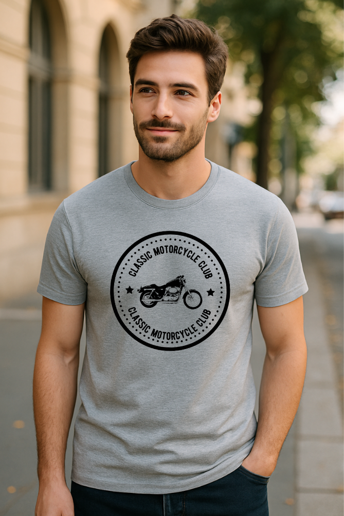 Classic Motorcycle Club Grey Melange Biker Cotton T-shirt For Men