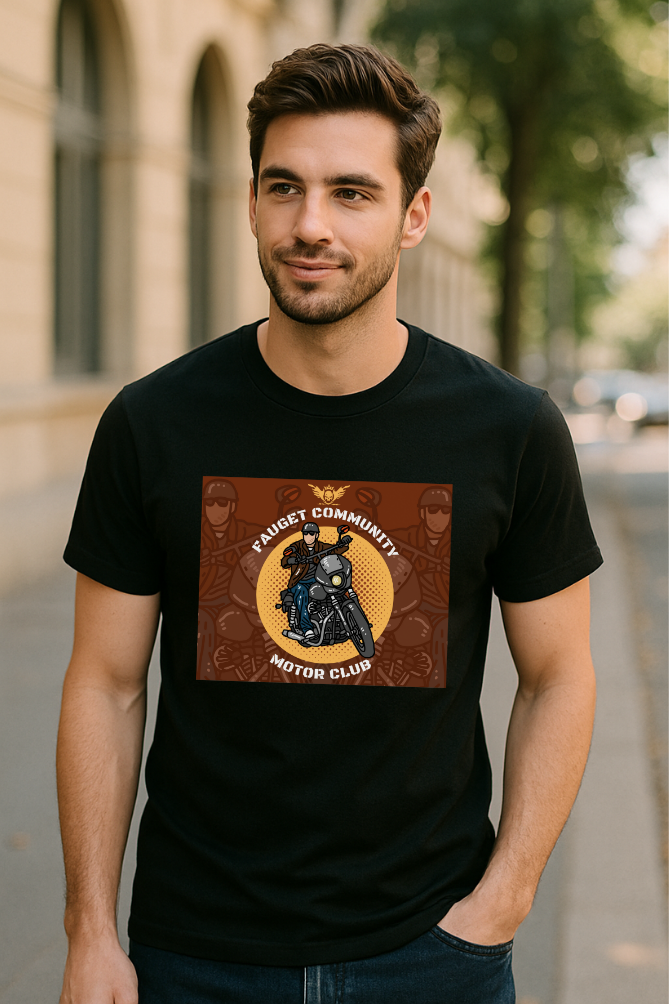 Motor Club Biker Cotton Black Premium T-Shirt For Men
