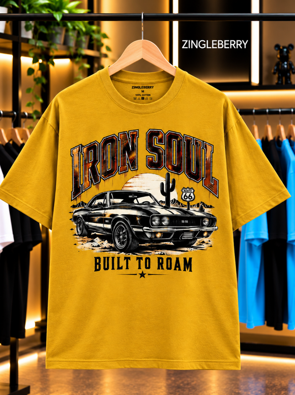 Zingleberry Iron Soul Built to Roam Premium Unisex Oversized T-Shirt for Men and women