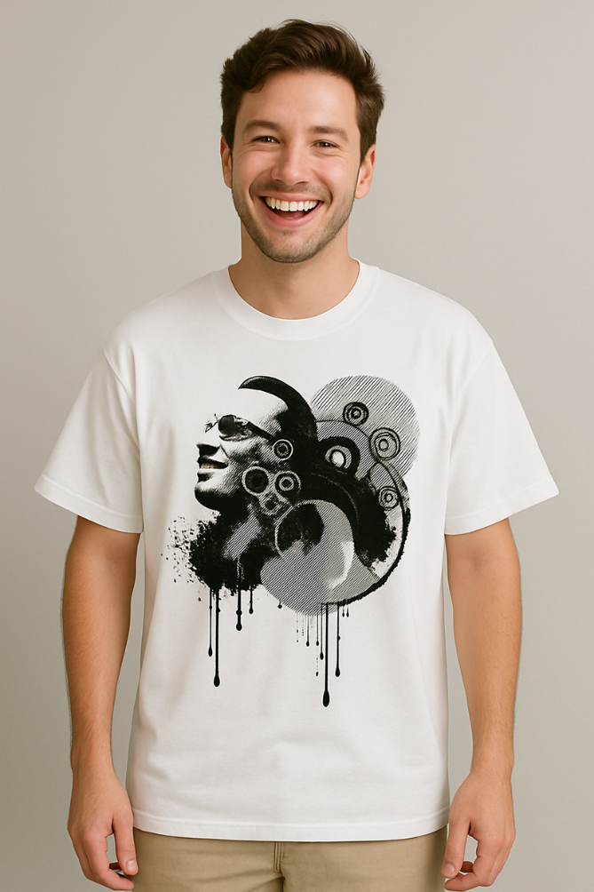 Zingleberry DJ Abstract Face Art T-Shirt – Oversized Comfort Meets Bold Street Style