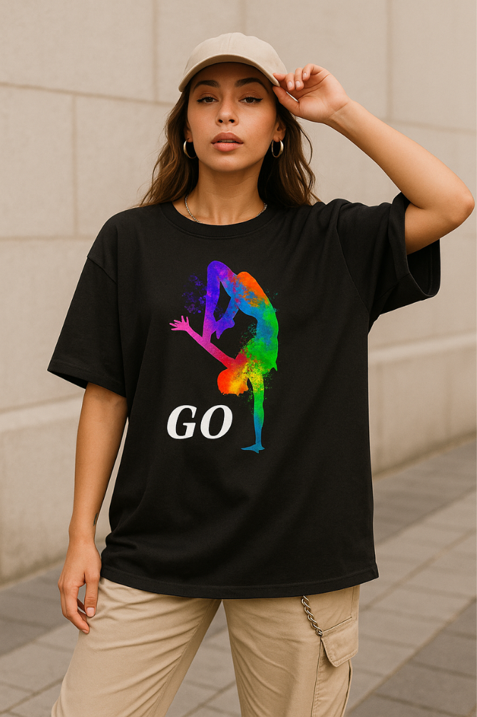 Zingleberry Go-Dance Oversized Black Tee – Graphic Print for Men & Women