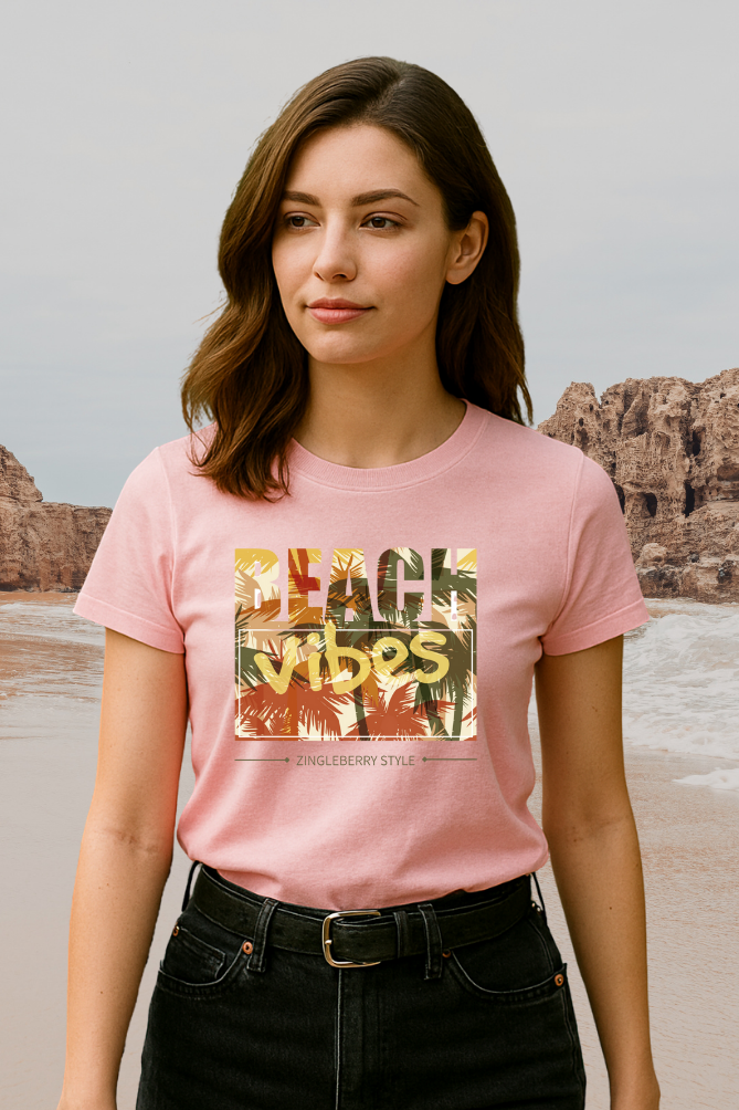 Zingle Berry Exclusive Beach Vibes Casual T-Shirt For Women