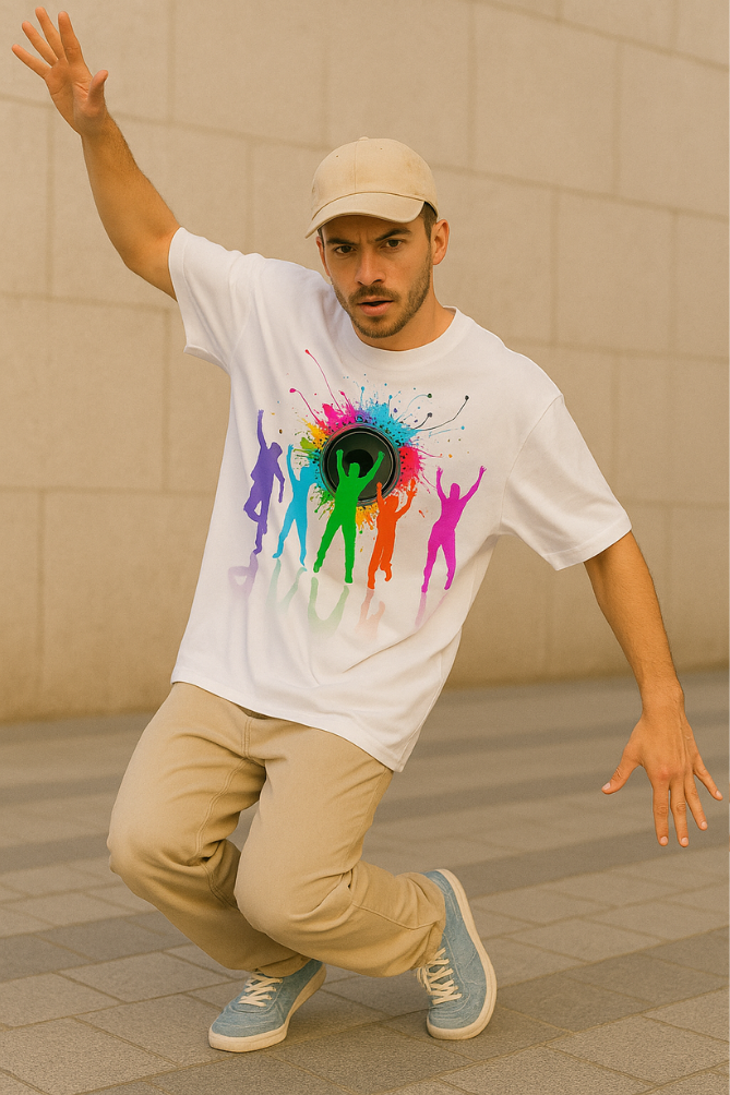 Zingleberry Dancing Oversized White Tee – Graphic Print for Men & Women