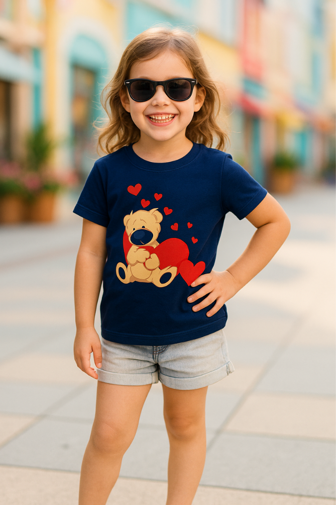 Zingle Berry Classic Crew Printed Navy Blue T-Shirt For Girls