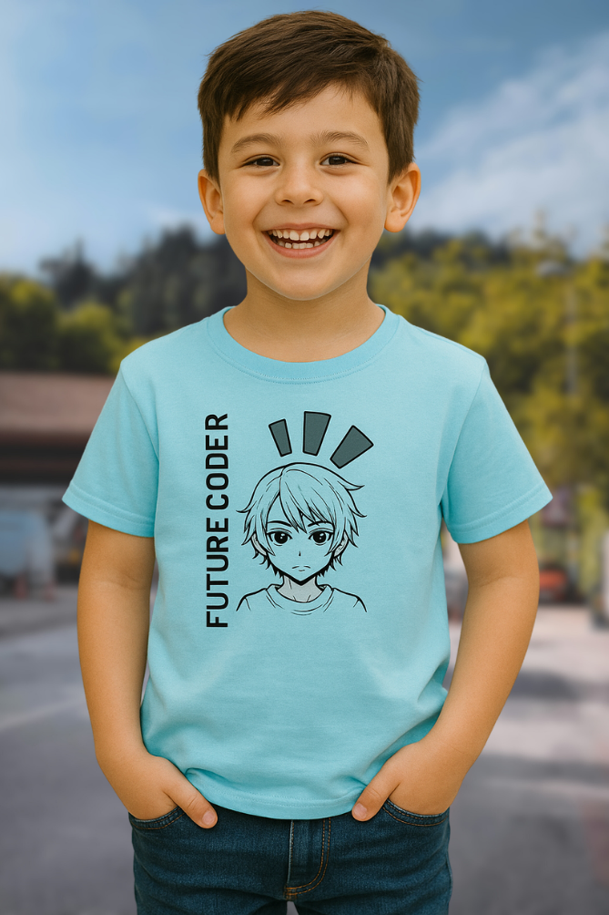 Zingle Berry Future Coder Sky-Blue T-Shirt For Boy's