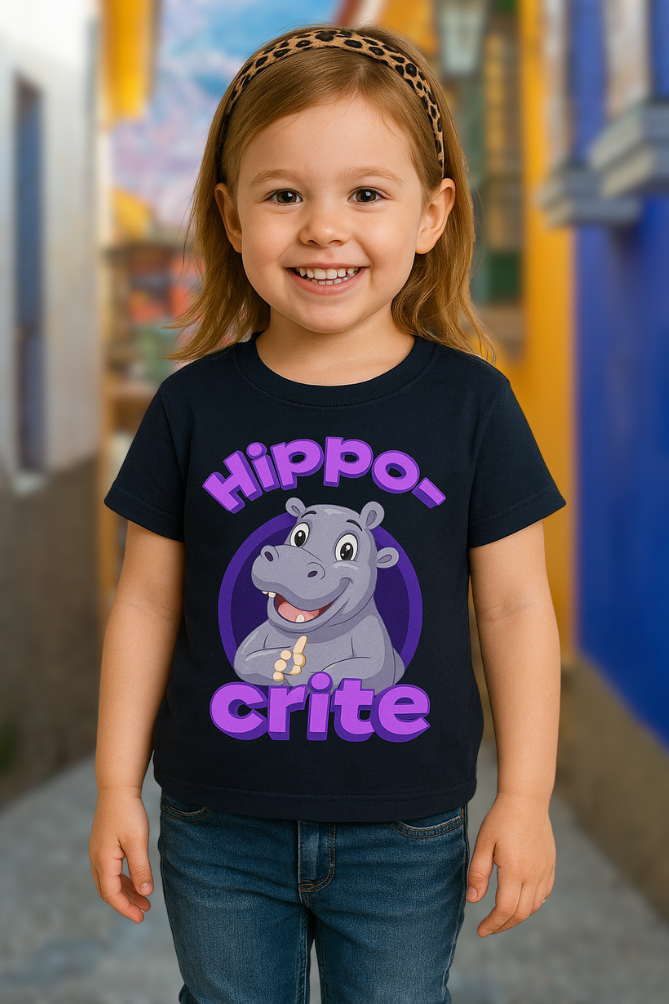 Zingle Berry Hippo Black T-Shirt for Girls