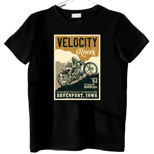 Classic Moto Race Graphic Tee – Iowa 1963 Velocity Fairground Shirt