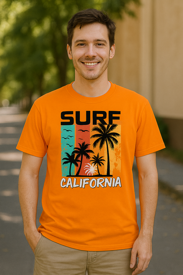 Zingleberry Premium Surf Vibes California Graphic Cotton T-Shirts – Saffron Orange