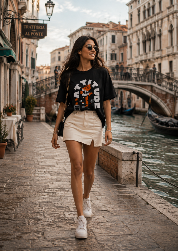 Zingleberry's Black Unisex Oversized T-Shirt – ‘Attitude’ Quote Graphic Tee