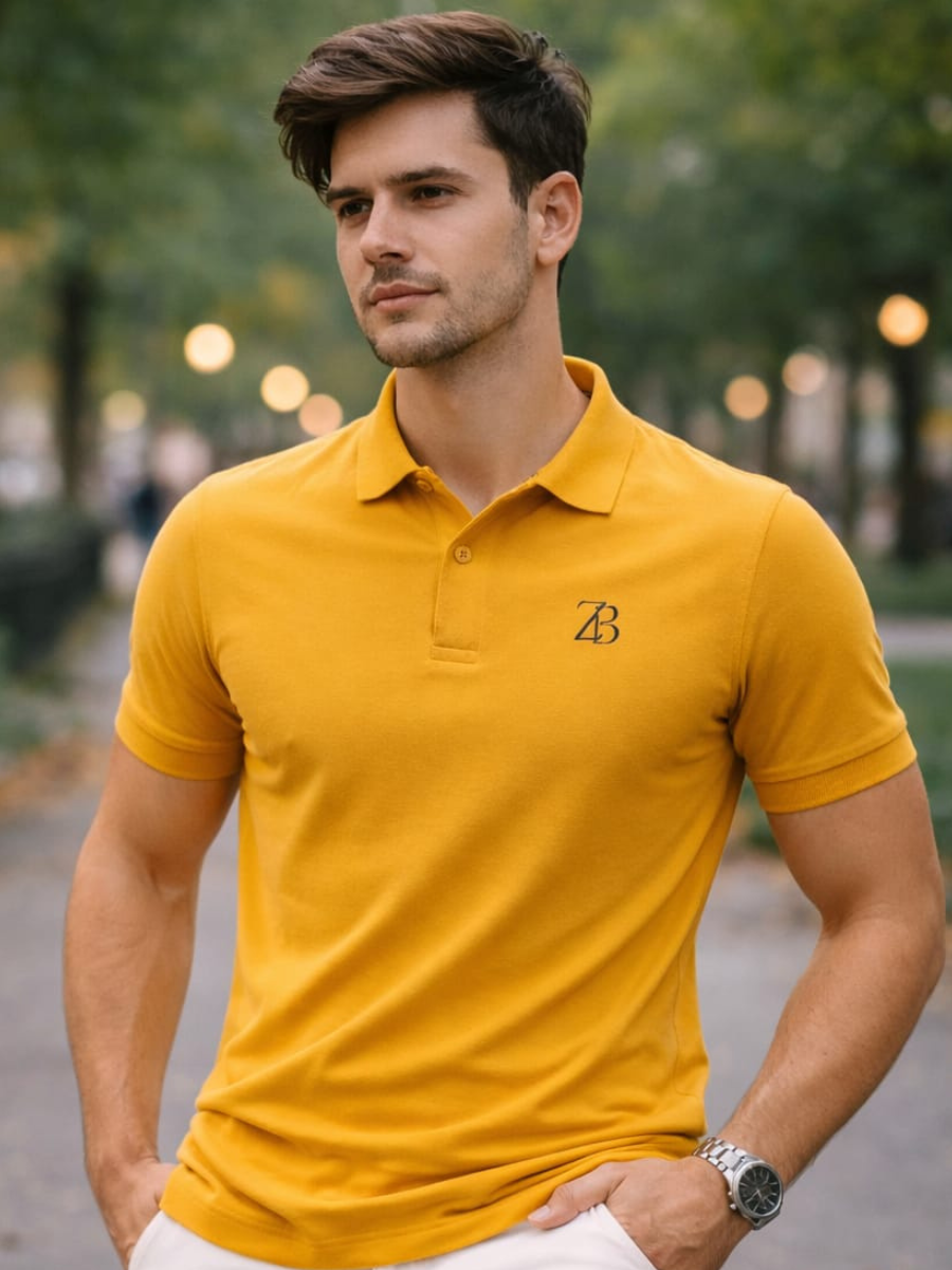 Zingleberry Men’s Premium Cotton Polo T-Shirt – Mustard Yellow | Trendy Colour, Tailored Design