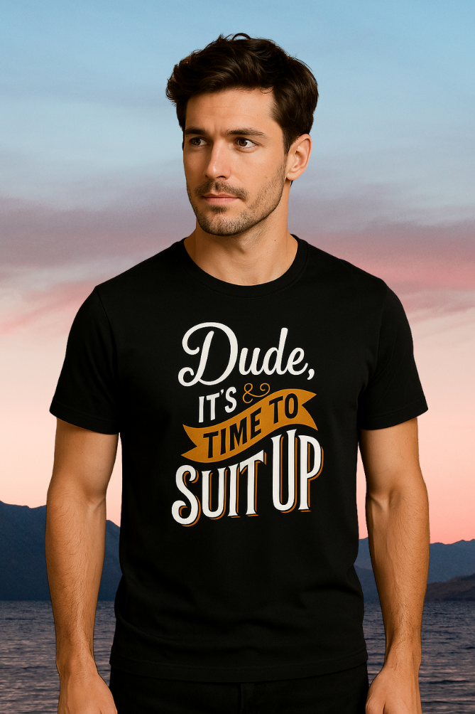 Modern Streetwear Tee – Suit Up Dude Quote Black T-Shirt for Men