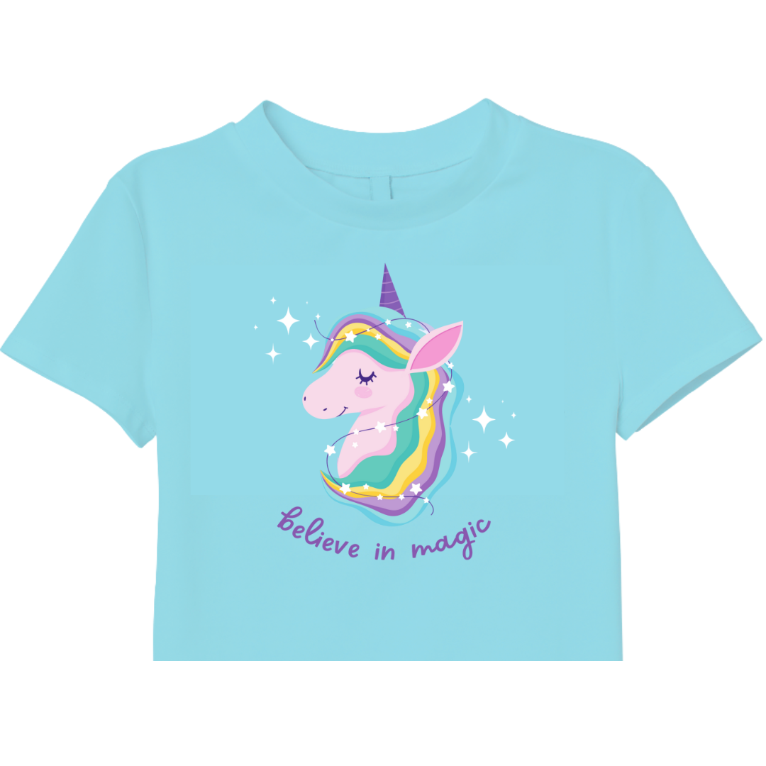 Zingleberry Exclusive Unicorn Printed Soft Sky Blue Crop Top for women