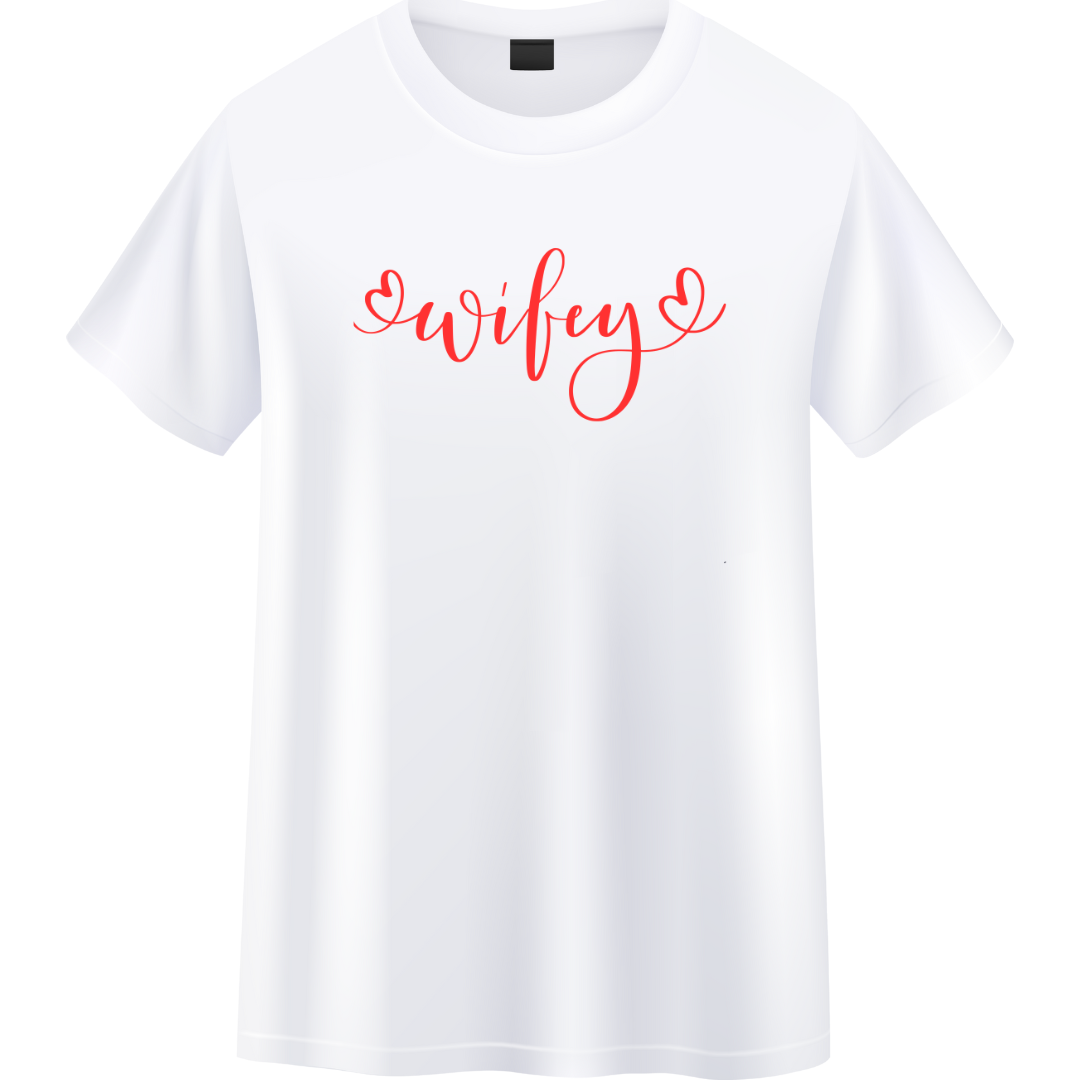 Minimal Wife T-Shirts – Elegant Red Script Shirt for Couples