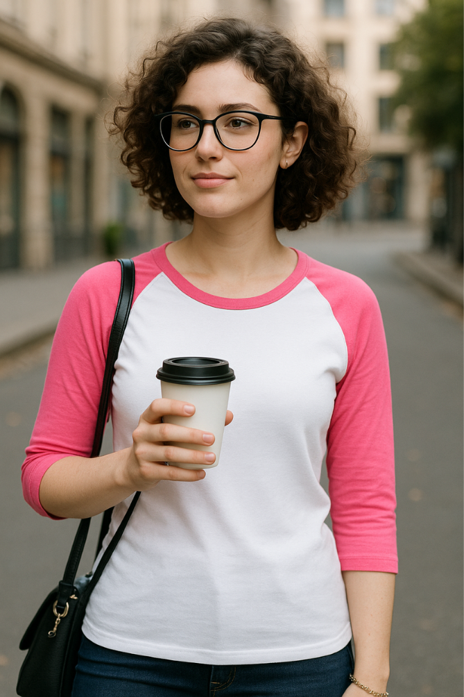 Zingleberry Women’s Pink and White Raglan T-Shirt – activewear perfect for gym workouts and sporty everyday style.