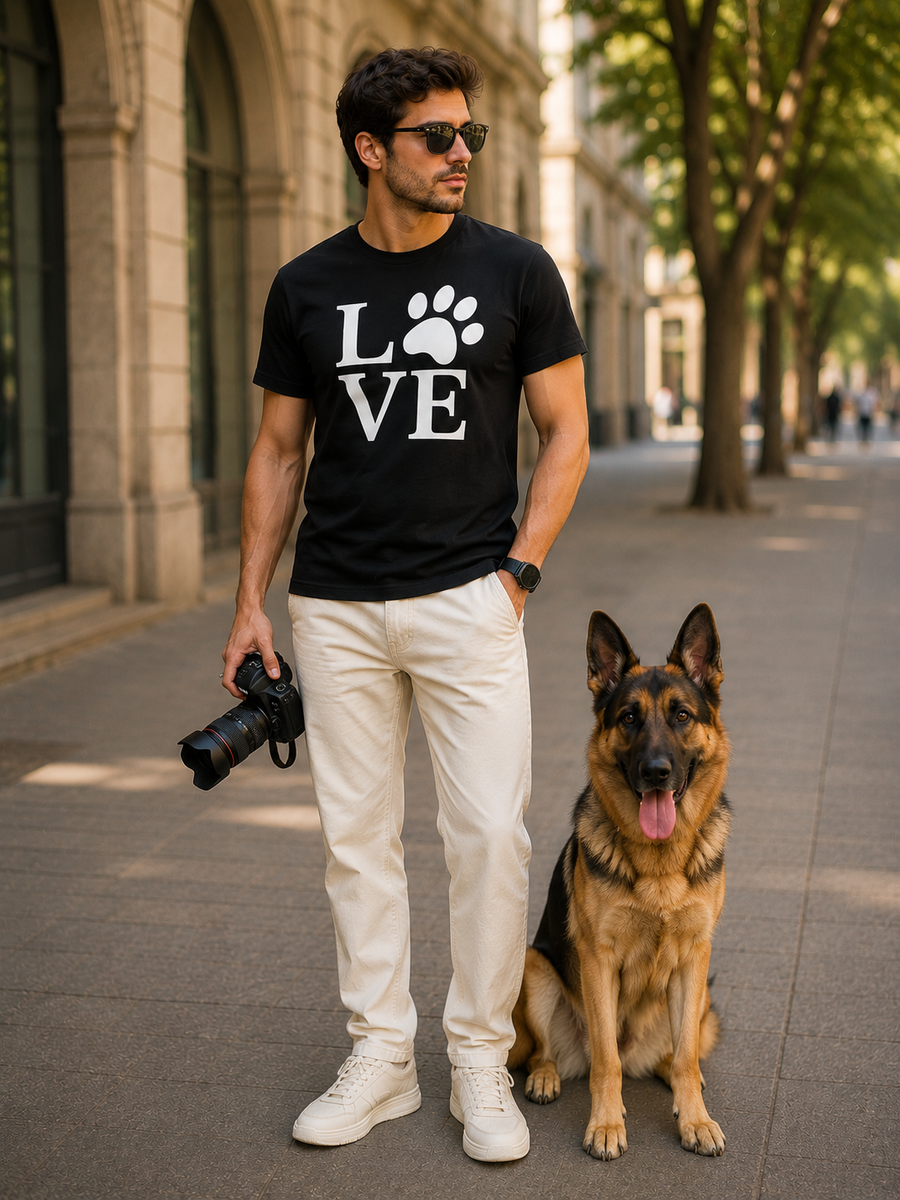 Zingleberry Premium Paw Print LOVE unisex T-Shirt – Cute Pet Lover Graphic T-shirts in Black