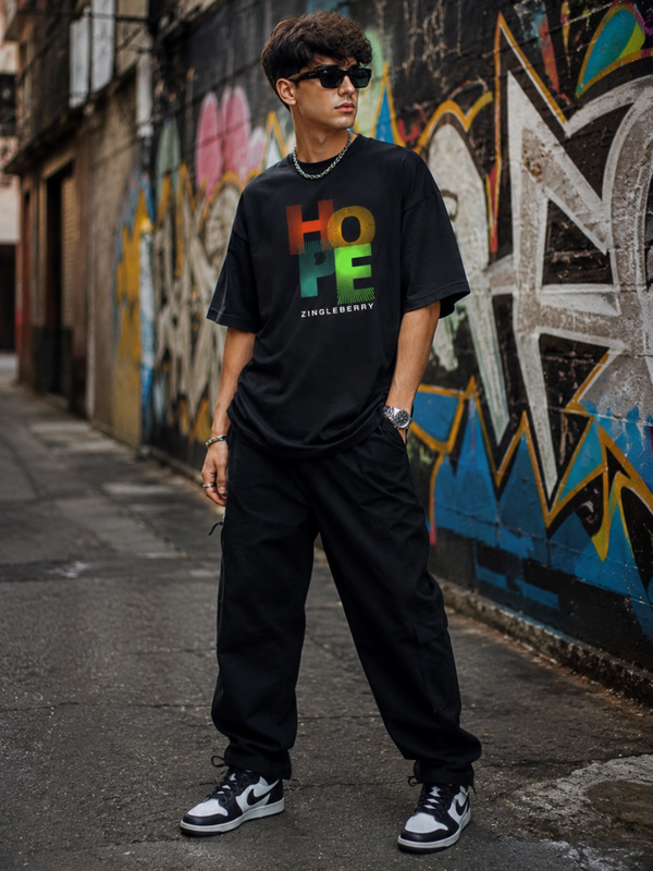 Zingleberry Hope Typography Graphic Print Oversized Unisex Cotton T-Shirt