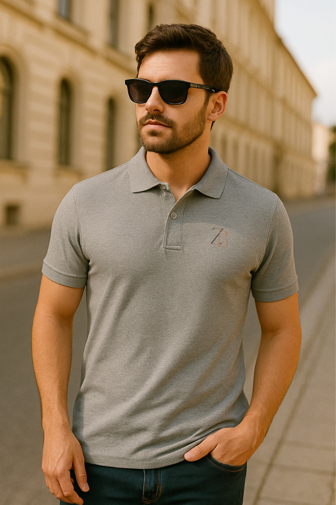 Zingleberry Men's Grey Melange Polo T-Shirt – Classic fit cotton polo with logo detail, perfect for smart casual styling.