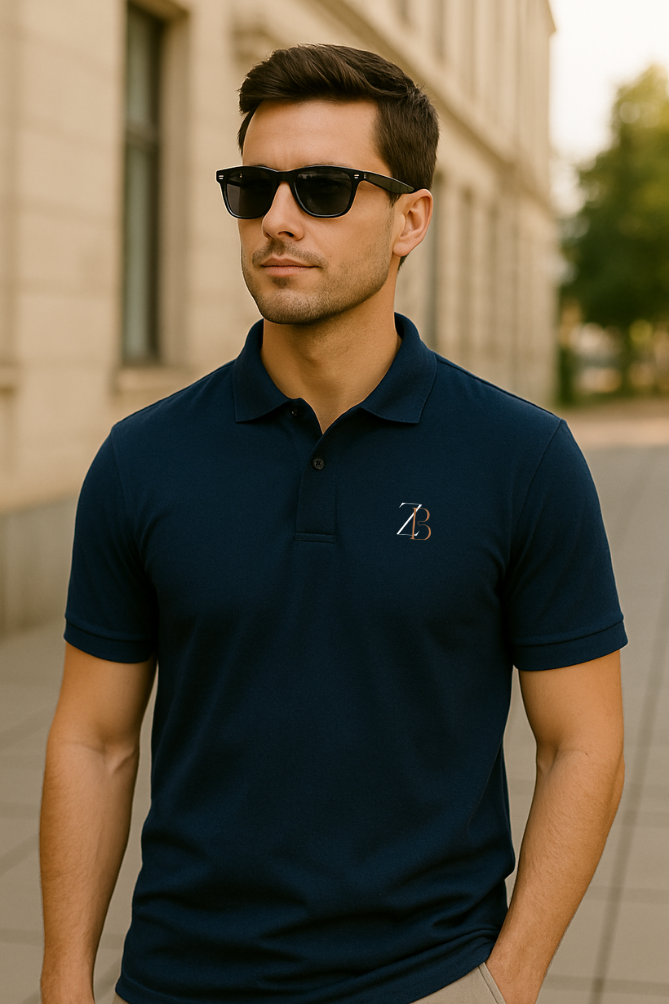 Zingleberry Men's Navy Blue Polo T-Shirt – Premium cotton, classic fit, embroidered logo, smart casual wear.
