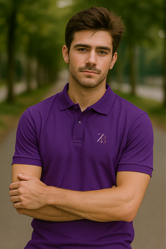 Zingleberry Men's Purple Polo T-Shirt – Slim fit cotton shirt with logo embroidery, classic collar, modern casual style.