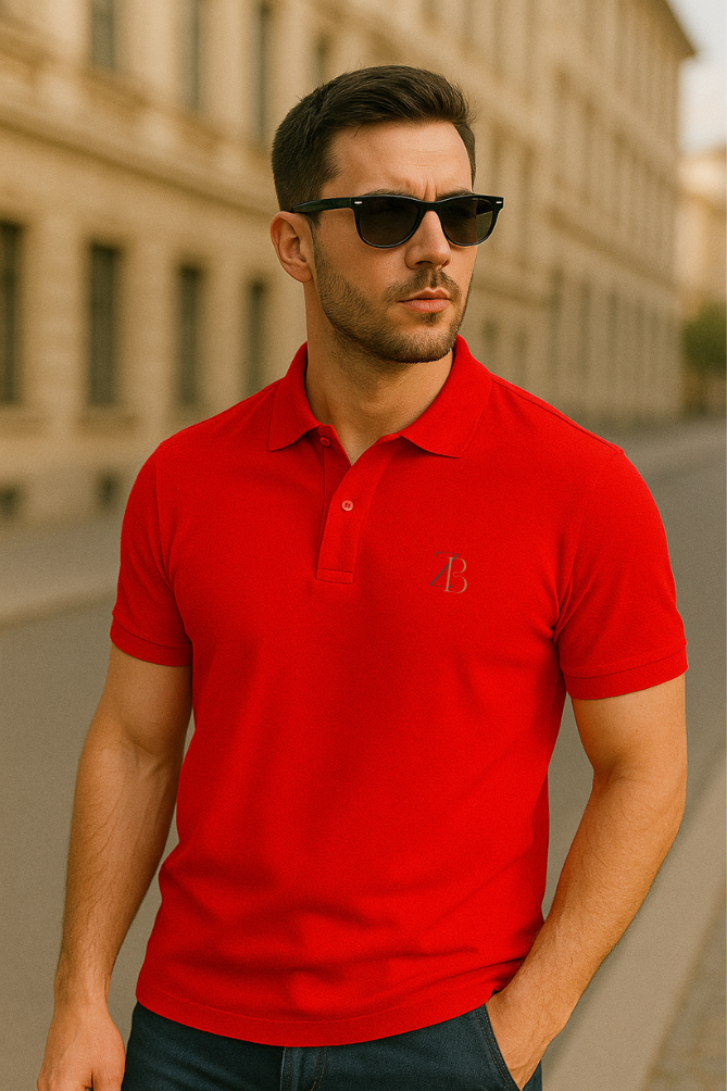 Zingleberry Men's Red Polo T-Shirt – Classic slim fit cotton tee with embroidered logo, short sleeves, and casual style.