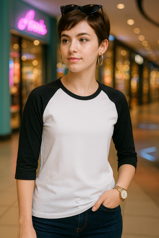 Zingleberry Women's Black and White Raglan Sleeve T-Shirt – Casual Round Neck Tee