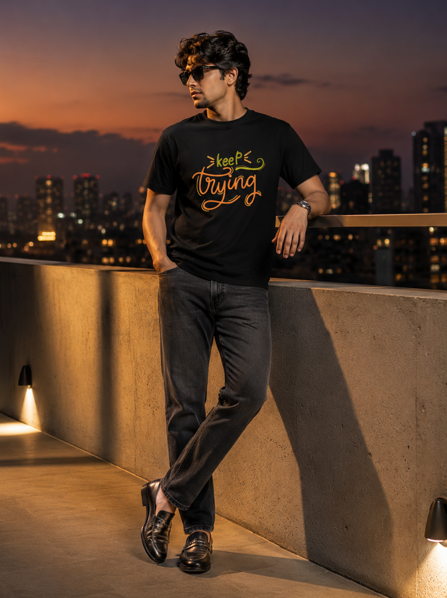 Zingleberry Premium  Motivational Black T-Shirts – Keep Trying Design